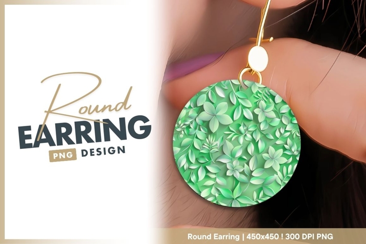 Green Leaves and Floral Pattern in a Circular round earring