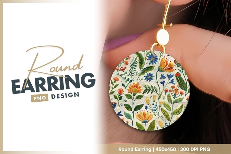 Floral Pattern on White Fabric with Orange round earring