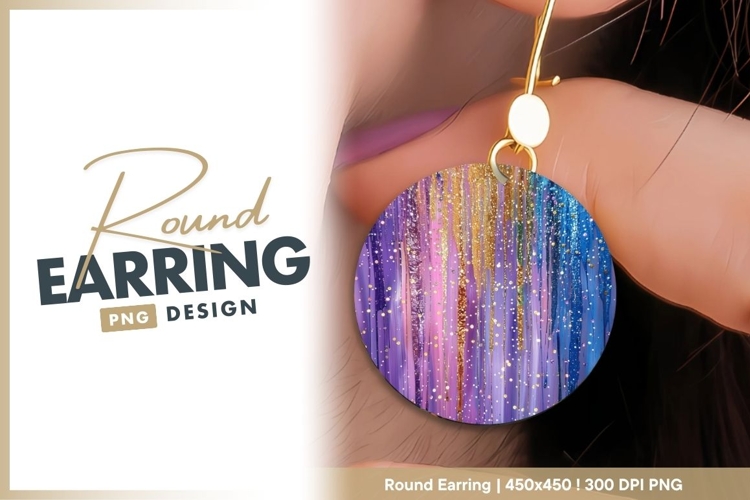 Abstract Colorful Dripping Paint with Gold round earring