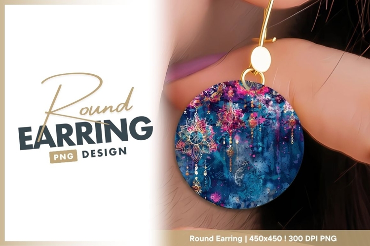 Abstract Mandala Illustration with Floral round earring