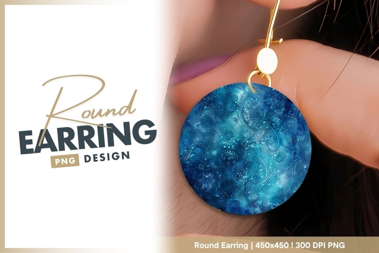 Blue and Teal Floral Pattern in a Circular round earring