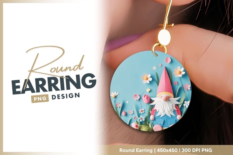 Papercraft Gnome with Flowers and Easter round earring