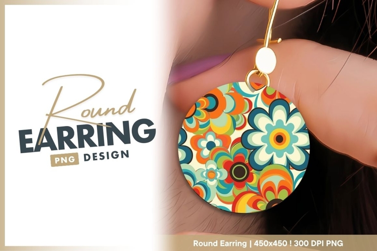 Retro Floral Pattern in Circle with Orange round earring