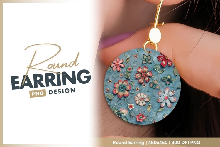 Floral Arrangement on Blue Background with round earring