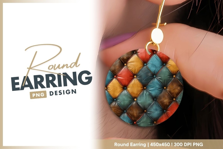 Colorful Leather Upholstery with Button round earring png
