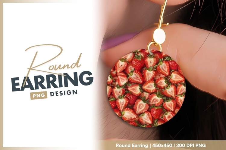Circular Arrangement of Red Strawberries round earring png