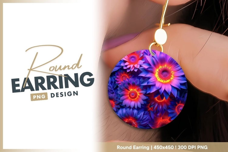 Glowing Floral Arrangement in Circle with round earring png