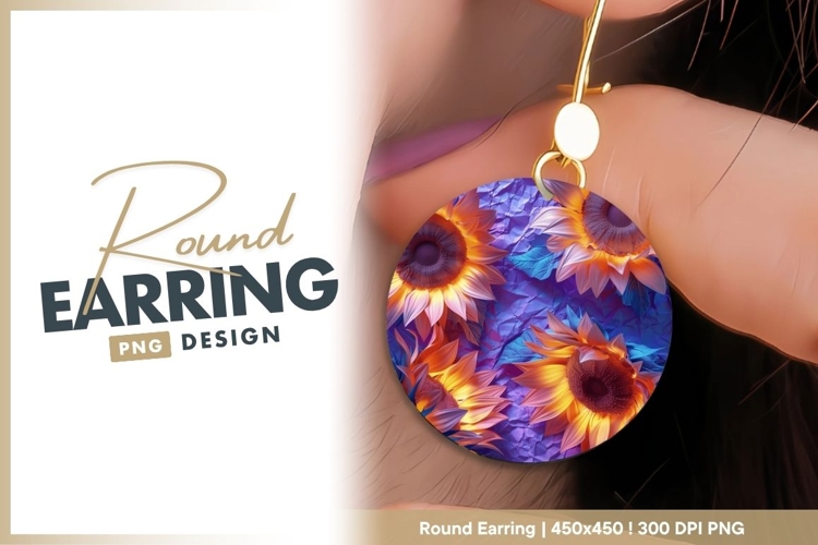 Sunflowers on Purple Crinkled Paper with round earring png