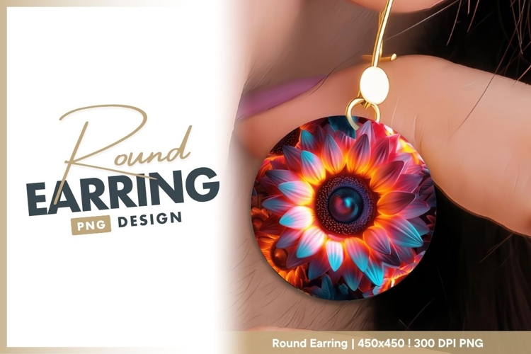 Glowing Sunflower Illustration with Orange round earring png