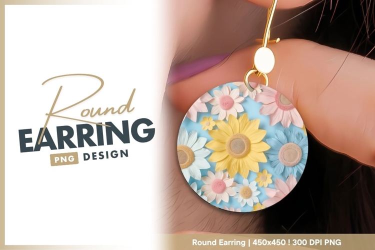 Pastel Paper Flowers Arrangement on Blue round earring png