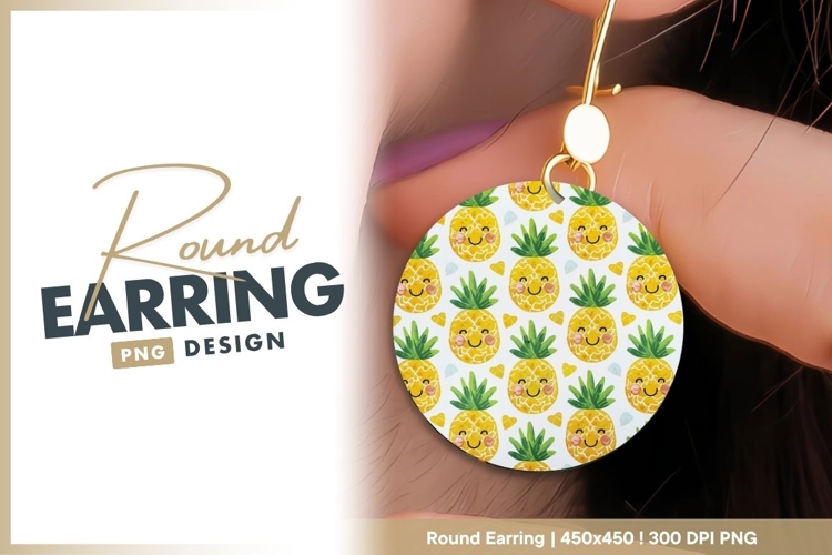 Smiling Pineapple Pattern with Hearts and round earring png