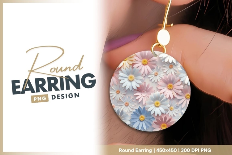 Pastel Daisy Flowers Arrangement in a Circular round earring