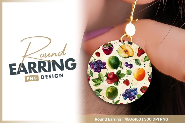 Watercolor Fruits Illustration round earring png