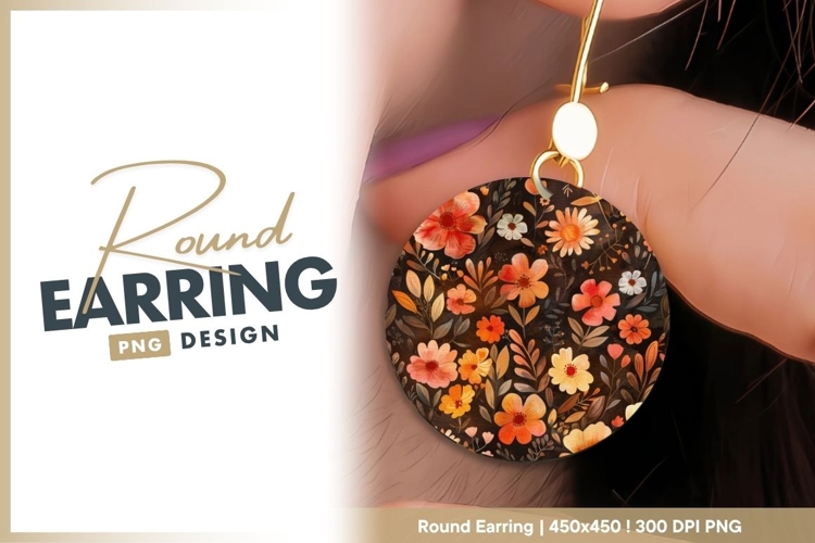Watercolor Floral Pattern in Circle with round earring png