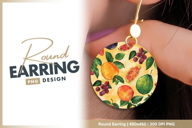 Watercolor Fruit Arrangement in a Circle round earring png