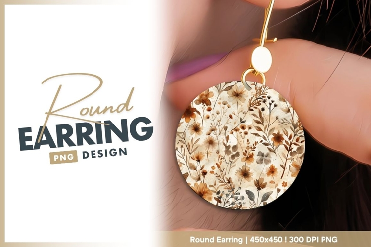 Watercolor Floral Pattern in Earth Tones round earring png