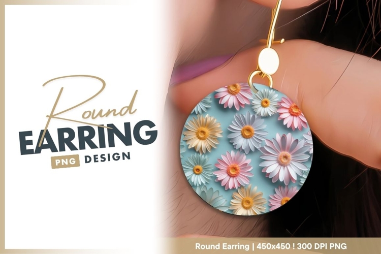 Pastel Gerbera Daisies on Blue Background Round Earring Png