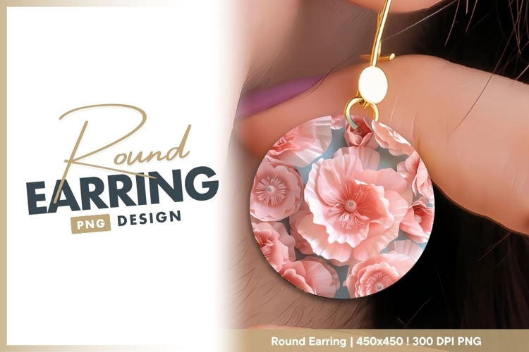 Pink Paper Flowers Arrangement on Gray round earring