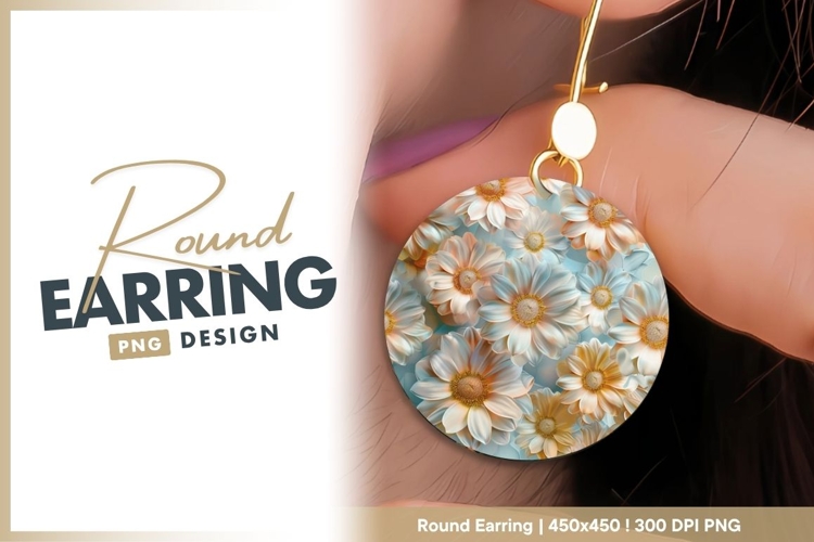 Floral Circle Composition with Pastel Daisies round earring
