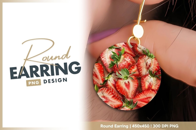 Sliced Strawberries with Green Leaves round earring