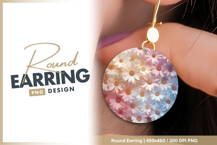 Colorful Daisy Flowers in a Circle Gradient round earring
