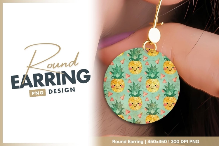 Whimsical Pineapple and Watermelon Pattern round earring png