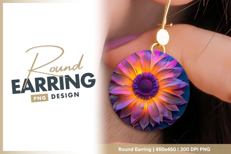 Vibrant Floral Illustration with Purple round earring png
