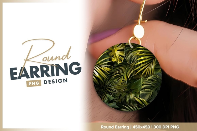 Lush Green Tropical Foliage Circle Arrangement round earring