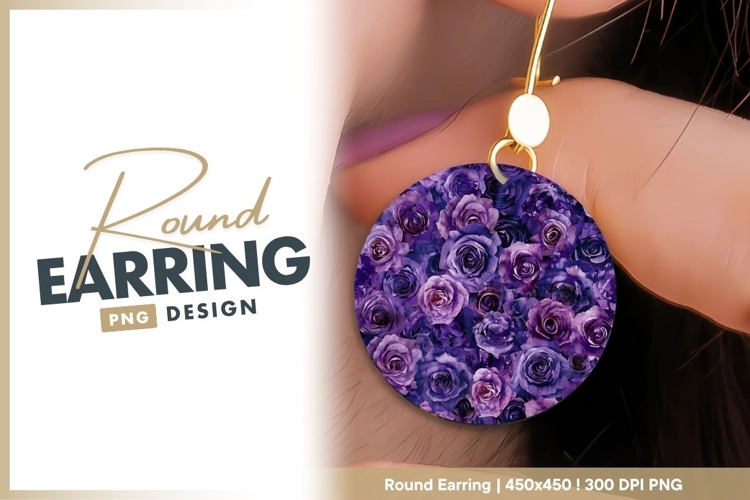 Circular Purple Rose Floral Arrangement on round earring