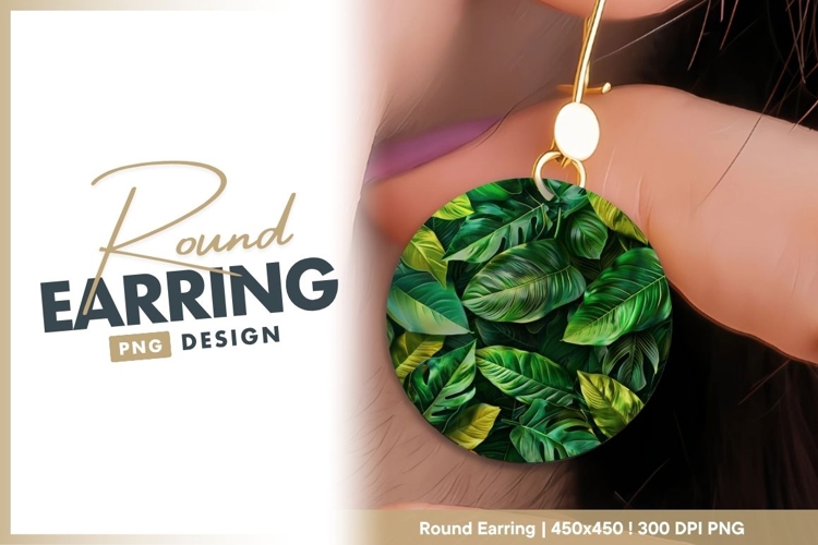 Lush Green Tropical Leaves in a Circular round earring