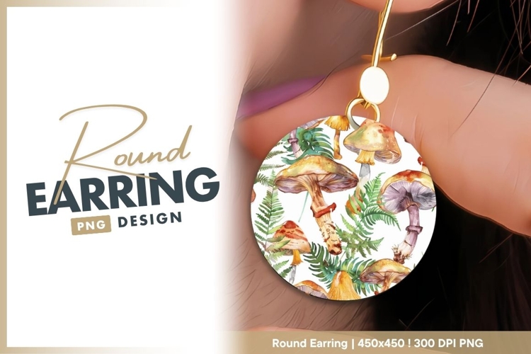 Watercolor Illustration of Mushrooms and round earring