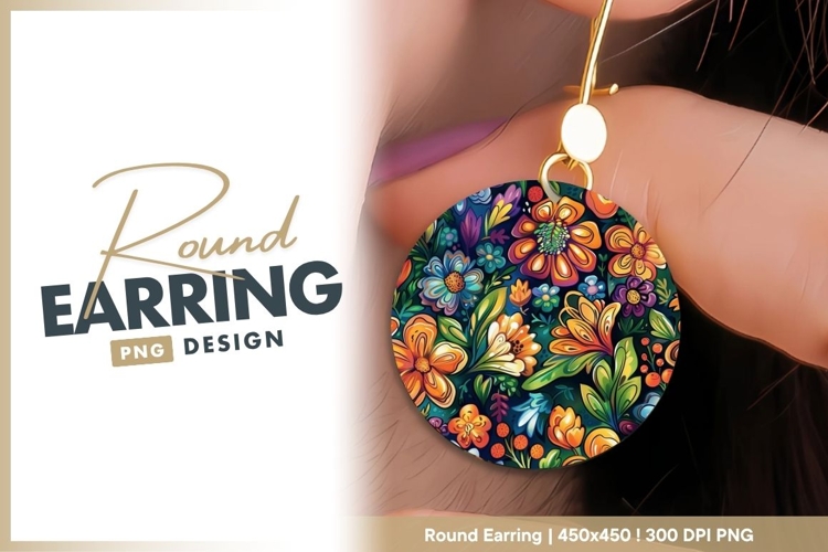 Colorful Floral Illustration in a Circular round earring
