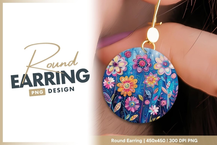Colorful Floral Illustration with Stylized round earring