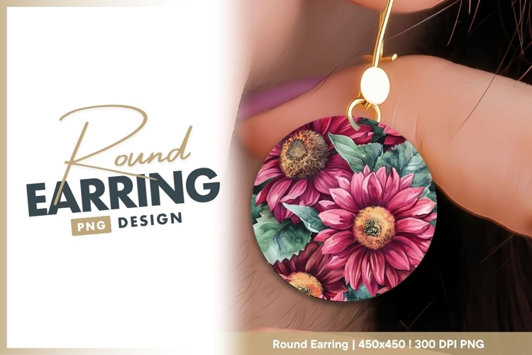 Watercolor Illustration of Red Sunflowers round earring