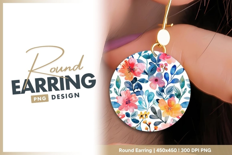 Watercolor Floral Pattern in Circle with round earring