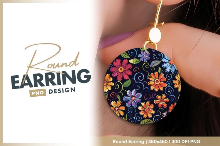 Colorful Floral Pattern in a Circle with round earring