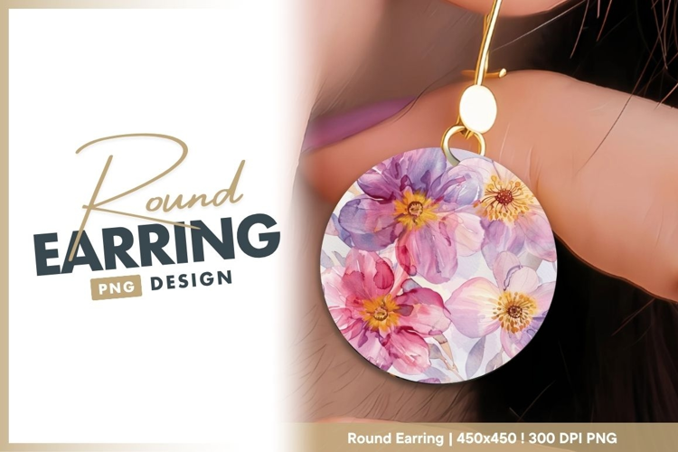 Watercolor Floral Illustration of Pink and round earring