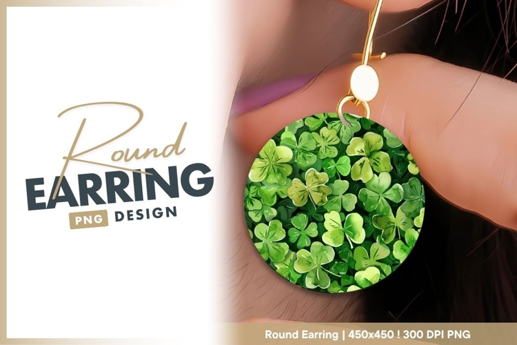 Watercolor Illustration of Green Shamrocks round earring