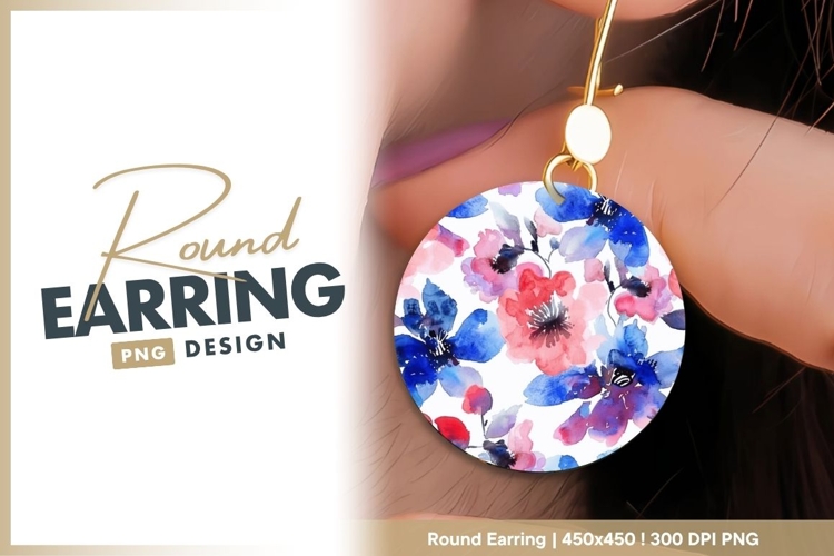 Watercolor Floral Pattern in Circle with round earring