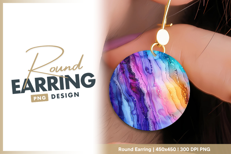Colorful abstract ink alcohol art painting round earring png