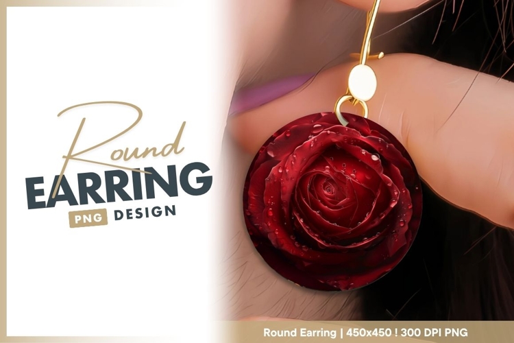 Close up of a red rose with water droplets Round Earring Png