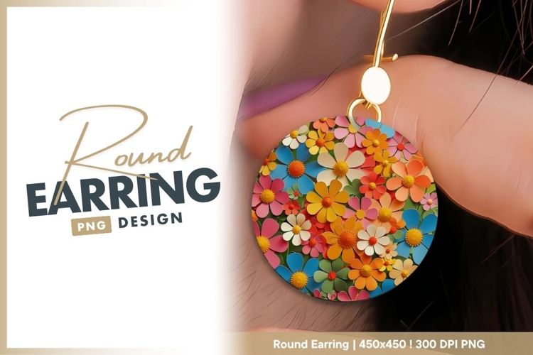 Colorful Paper Flowers Arrangement on Round Earring Png