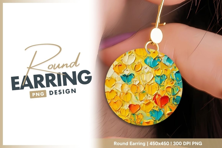 Oil paint colorful heart abstract background round earring