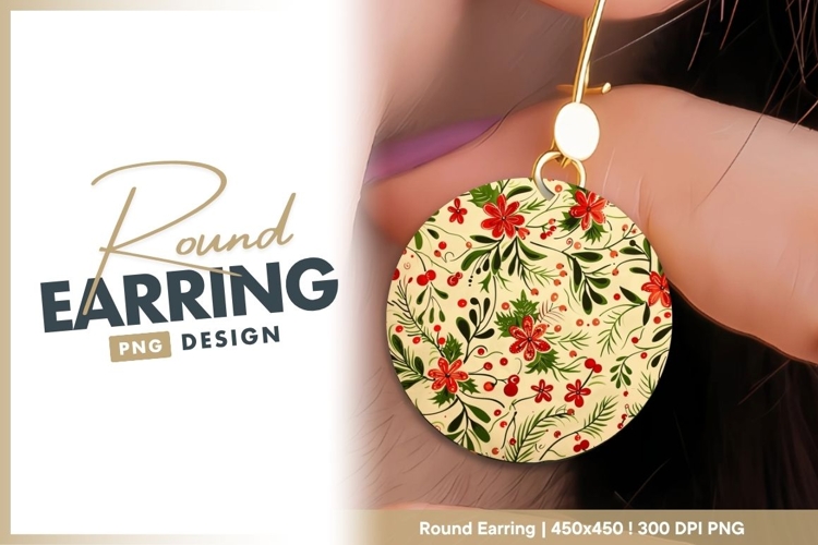 Festive floral pattern with red flowers Round Earring Png