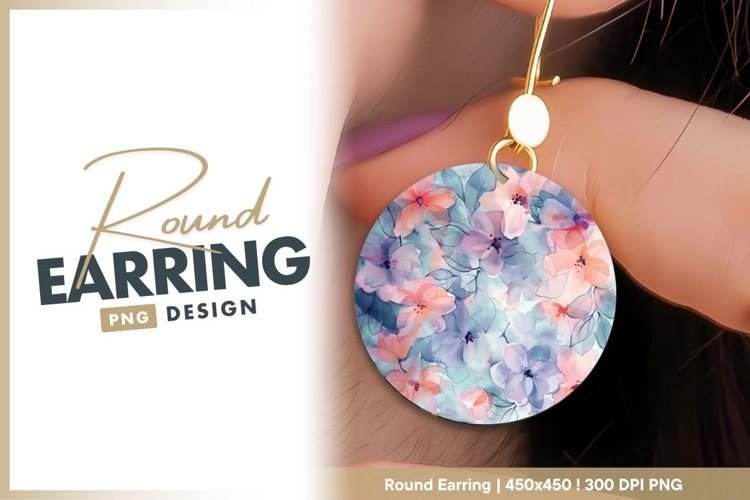 Watercolor Floral Arrangement in a Circle Round Earring Png