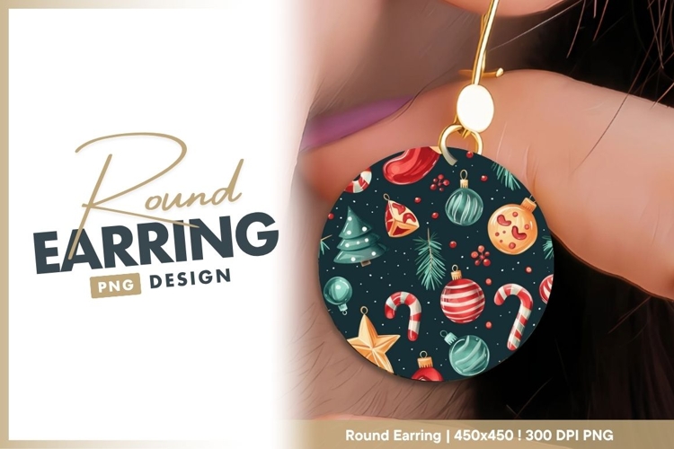 Festive Christmas Ornament Pattern with Round Earring Png