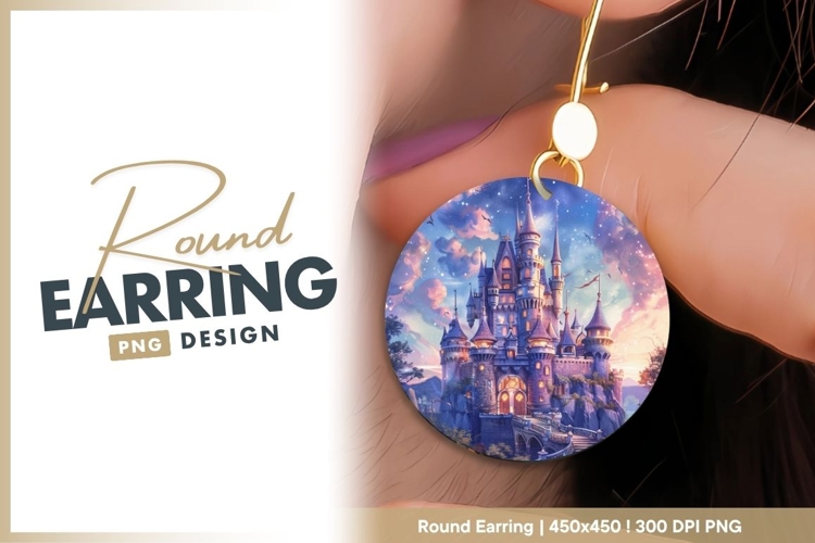 Fairytale Castle Illustration with Towers Round Earring Png