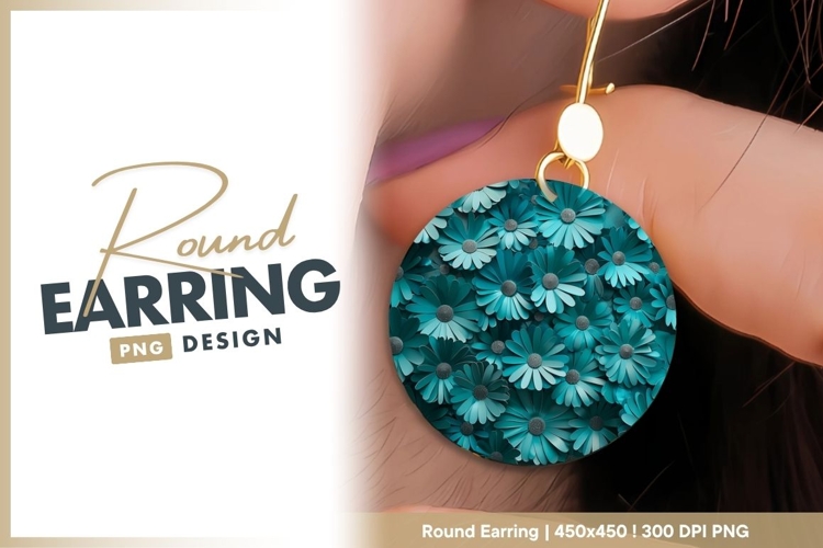 Turquoise Paper Flowers in a Circular Round Earring Png
