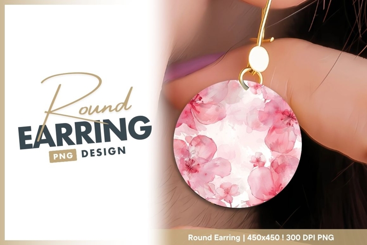 Pink watercolor floral background with round earring png