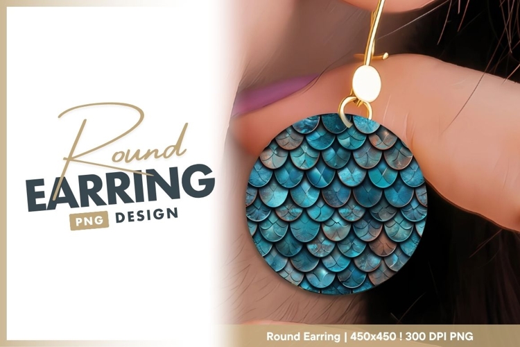 Teal and Copper Metallic Scales Pattern Round Earring Png
